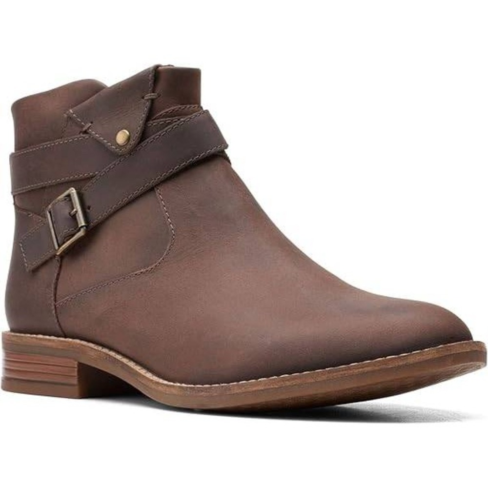 Clarks Camzin Dime Dark Brown‎ Leather Ankle Boots Buckle Booties Womens 5 M NWT